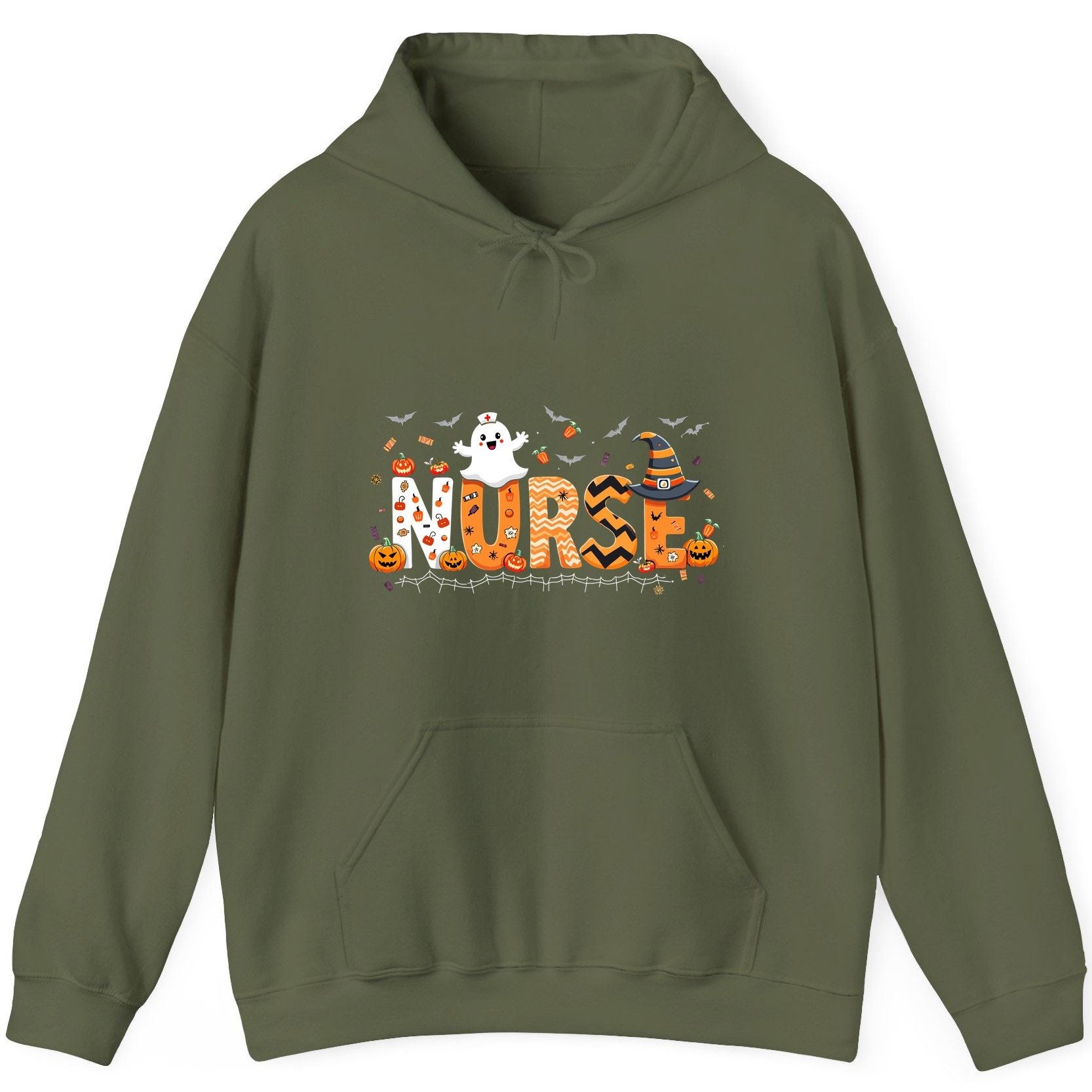 Nurse Halloween Hoodie Military Green product mockup
