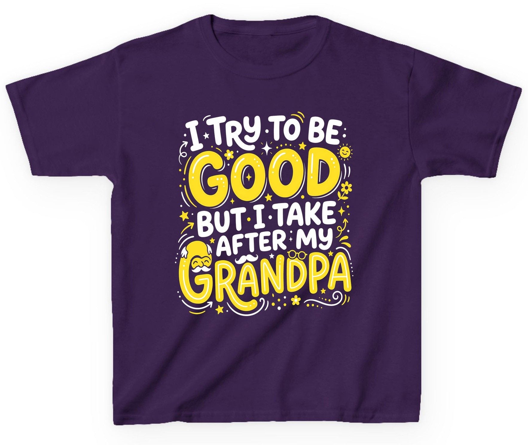 I TRY TO BE GOOD BUT I TAKE AFTER MY Grandpa Youth T-Shirt - product mockup - Purple