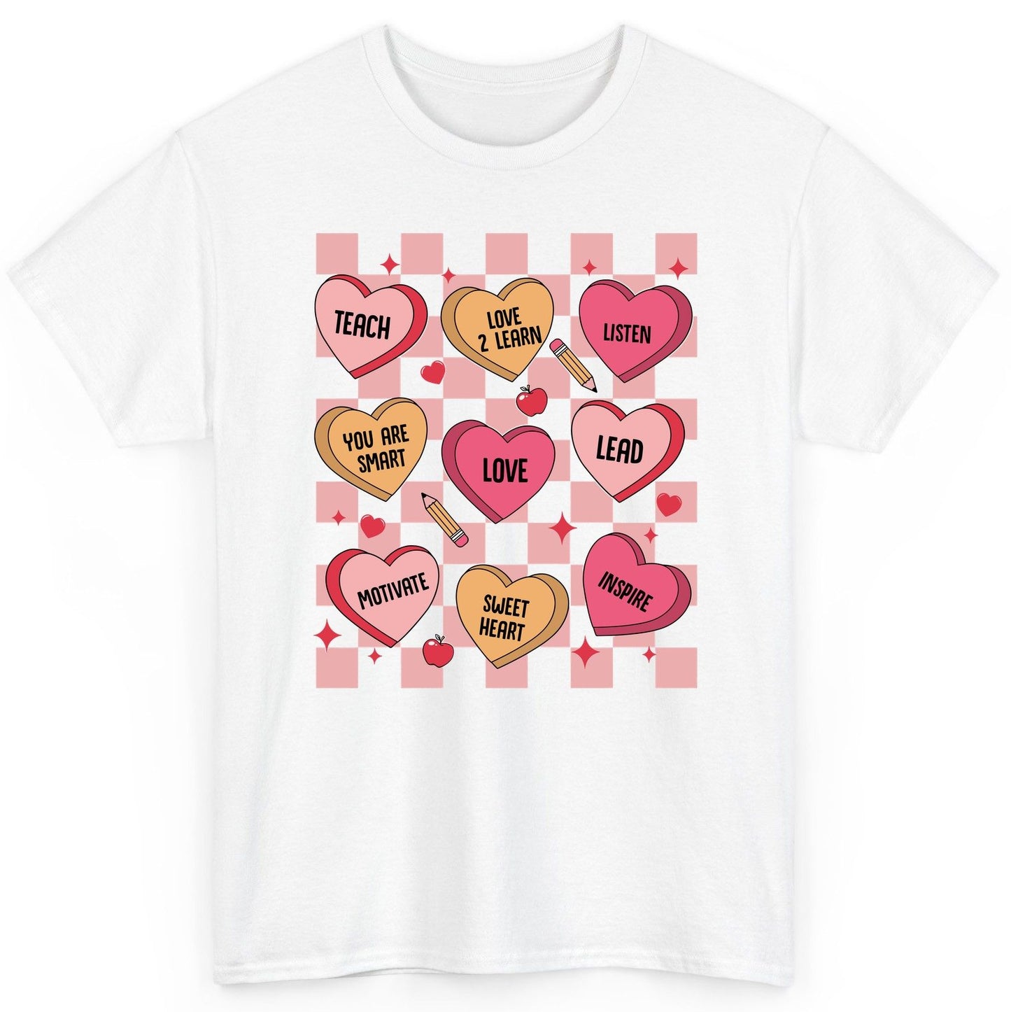 Inspirational Teacher Conversation Hearts teacher appreciation T-Shirt White product mockup