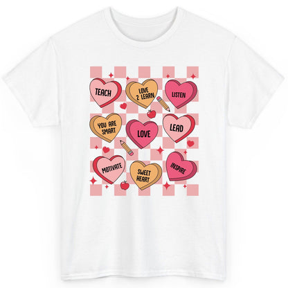 Inspirational Teacher Conversation Hearts teacher appreciation T-Shirt White product mockup