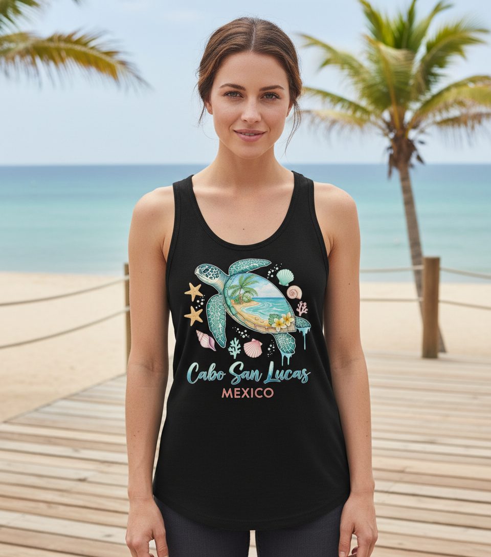 Cabo San Lucas Mexico sea turtle Tank Top Black lifestyle mockup