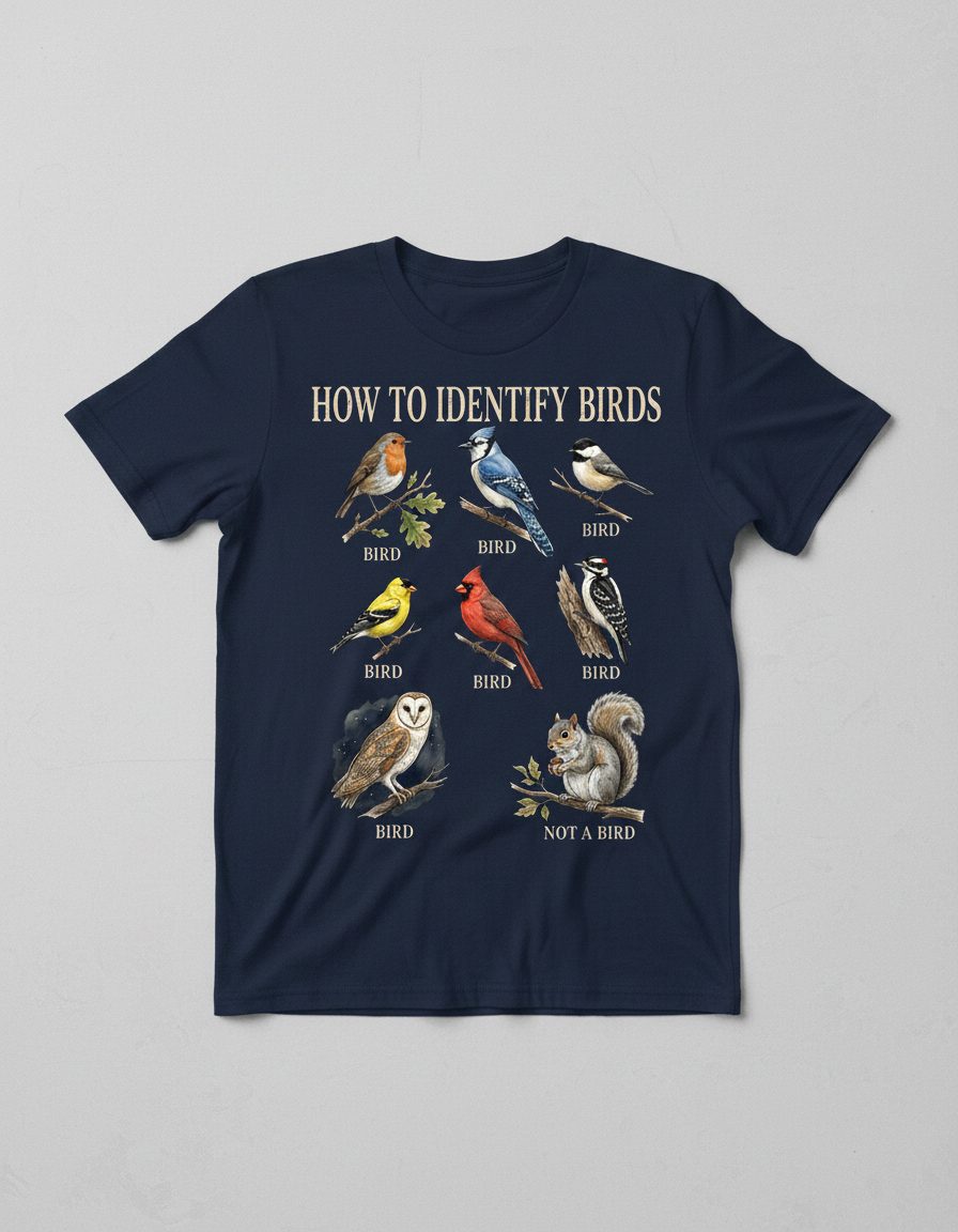 How to Identify Birds Funny Birdwatching T-Shirt - product mockup - Navy