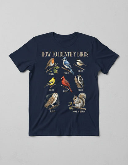 How to Identify Birds Funny Birdwatching T-Shirt - product mockup - Navy
