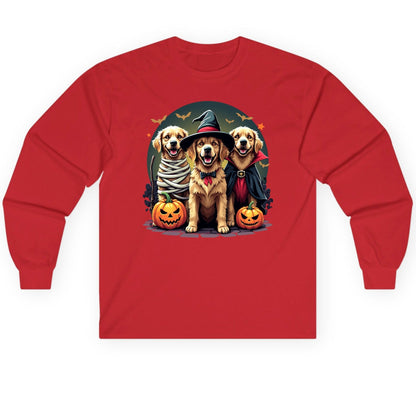 Golden Retriever Halloween Trio golden retriever Long Sleeve Tee Red product mockup
