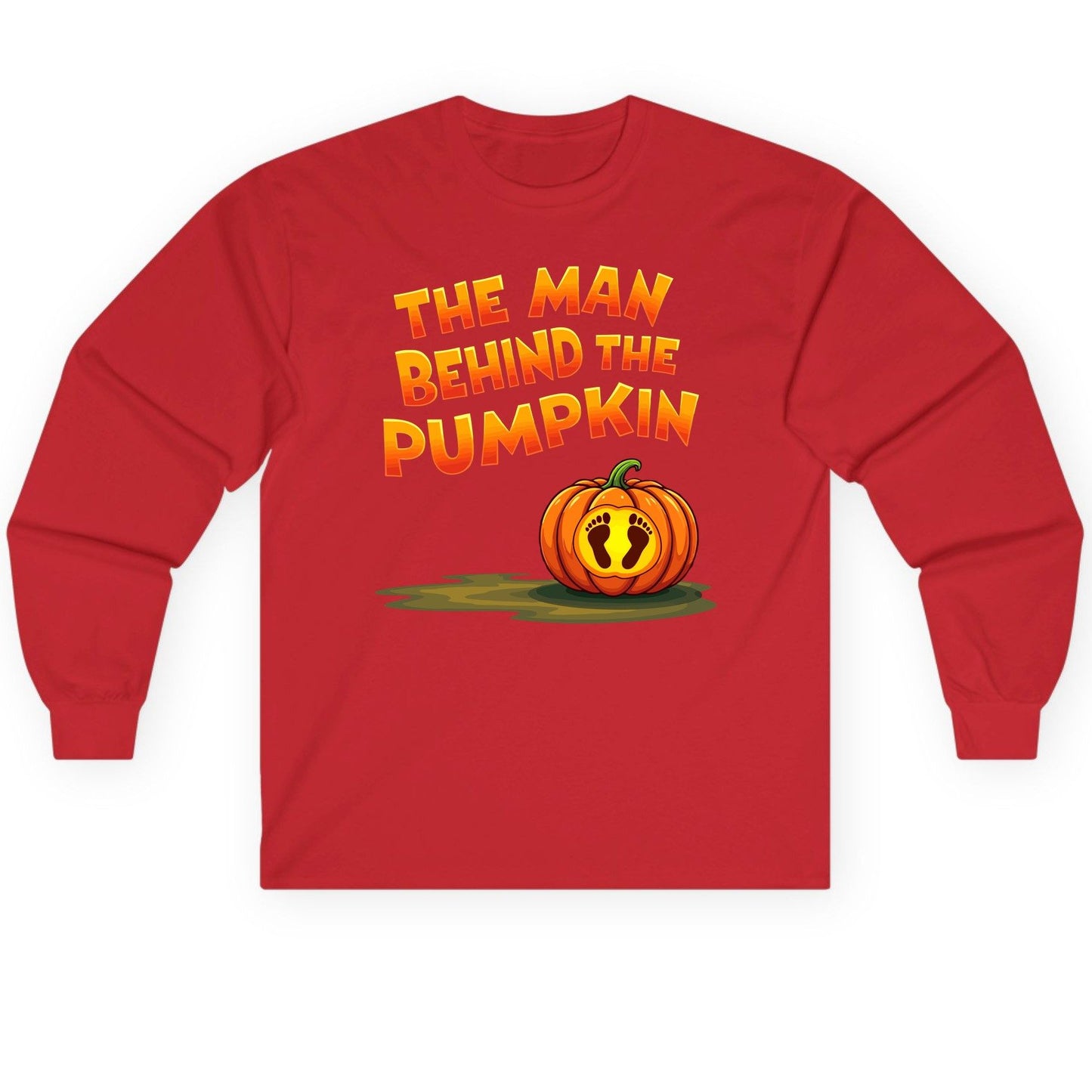 The Man Behind the Pumpkin pregnancy announcement Long Sleeve Tee Red product mockup