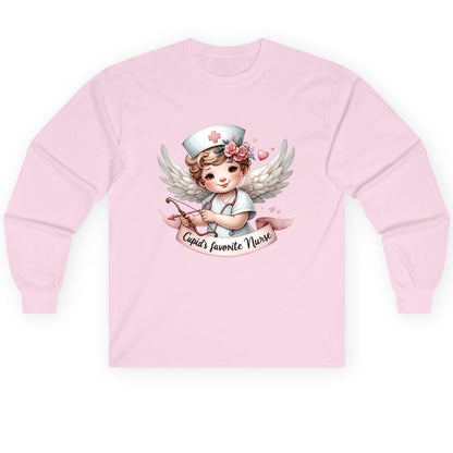 Cupid's Favorite Nurse cupid nurse Long Sleeve Tee Light Pink product mockup