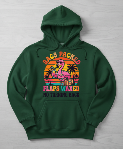 Bags Packed Flaps Waxed Funny Flamingo Vacation Hoodie - Forest Green