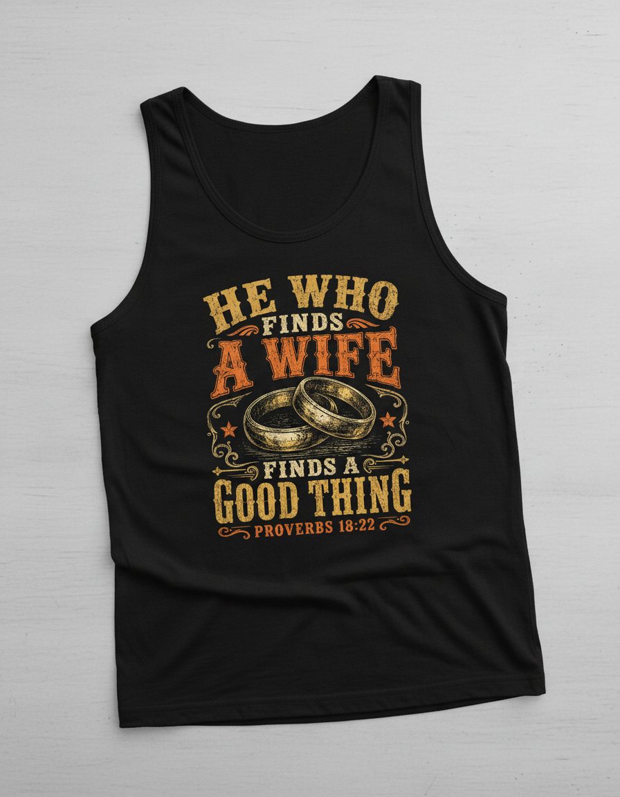 He Who Finds a Wife Finds a Good Thing Proverbs 18 22 Tank Top - product mockup - Black