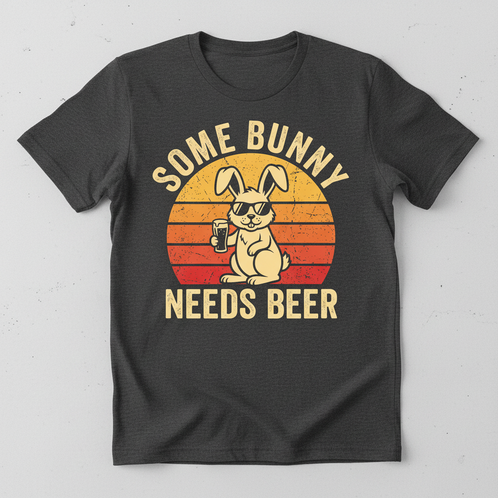 Some Bunny Needs Beer Funny Retro Design T-Shirt - Dark Heather