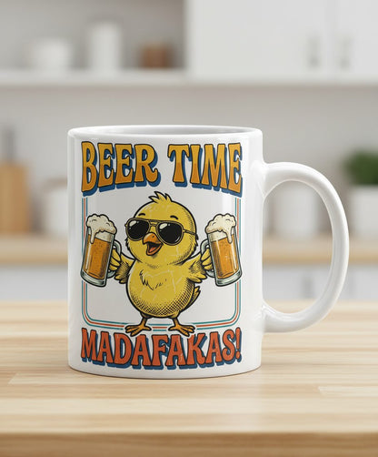 Funny Chick drinking beer Chick White Mug - product mockup - White