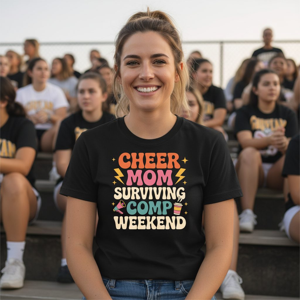 Cheer Mom Surviving Comp Weekend cheer mom T-Shirt Black lifestyle mockup