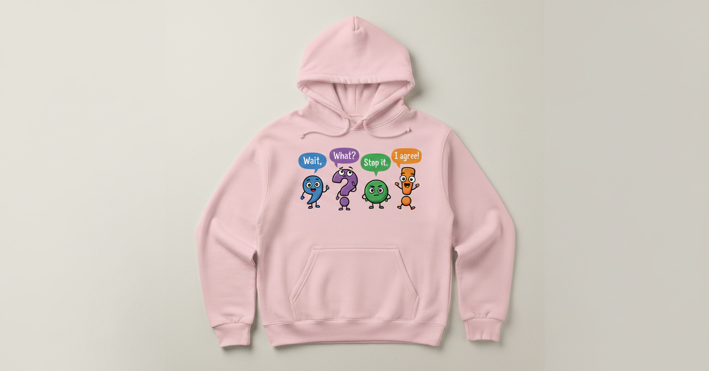 Funny Punctuation Marks Cartoon Characters Hoodie - Light Pink