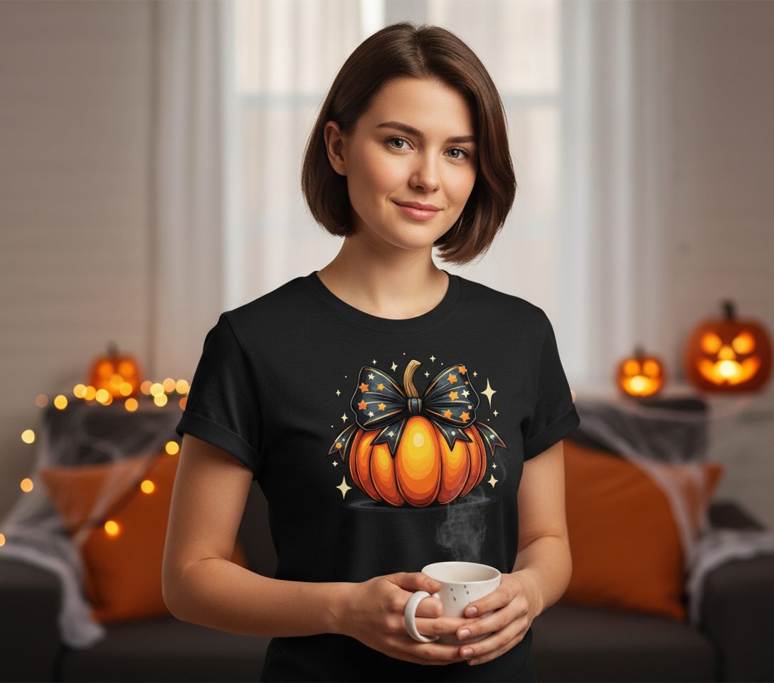 Starry Bow Pumpkin Halloween pumpkin T-Shirt Black lifestyle mockup