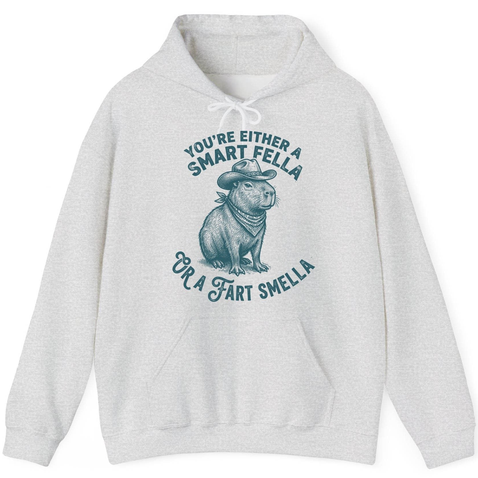 You're Either a Smart Fella or a Fart Smella capybara Hoodie Ash product mockup