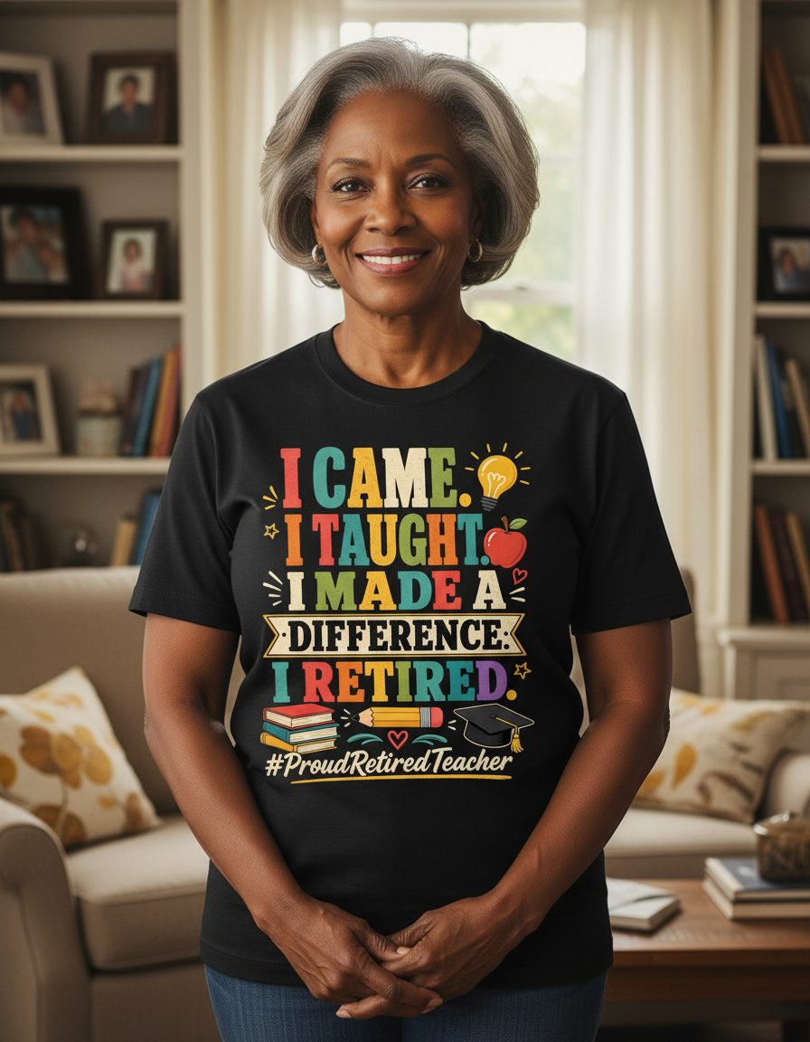 I Taught I Made a Difference I Retired Proudretiredteacher T-Shirt - lifestyle model mockup - Black