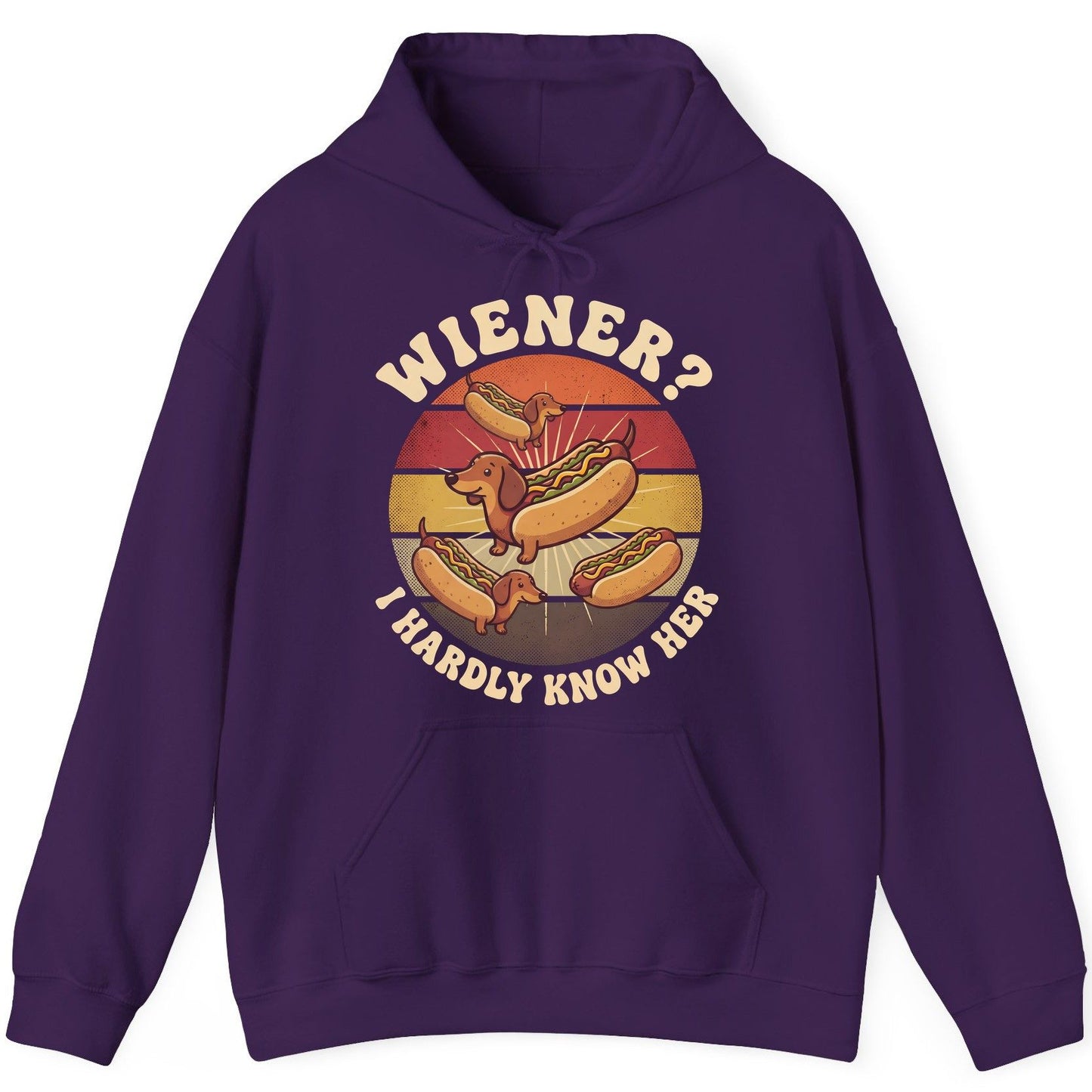 Wiener I Hardly Know Her dachshund Hoodie Purple product mockup