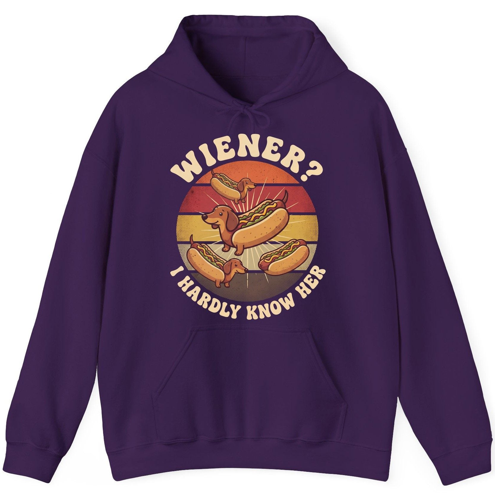 Wiener I Hardly Know Her dachshund Hoodie Purple product mockup