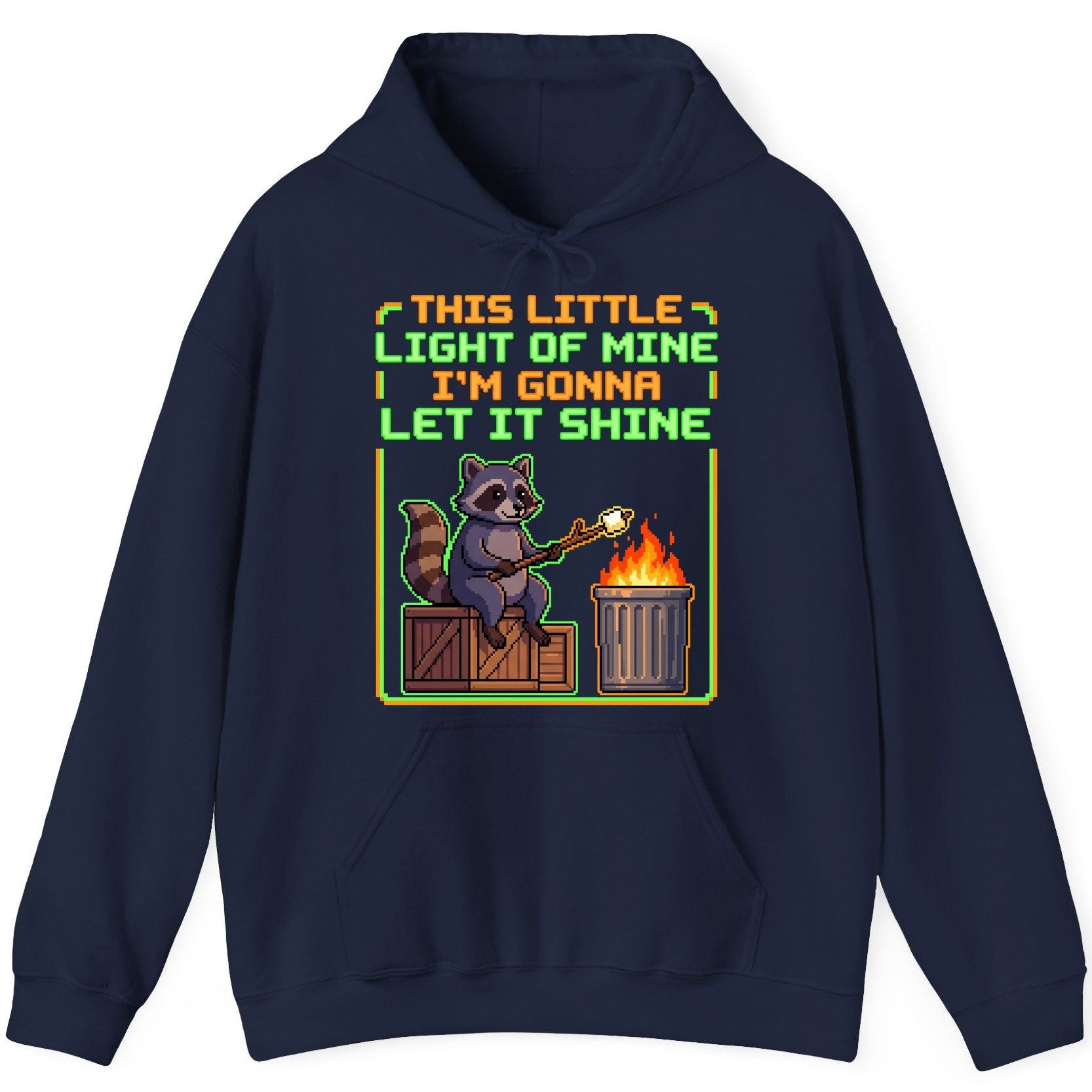 THIS LITTLE LIGHT OF MINE I'M GONNA LET IT SHINE Raccoon Hoodie Navy product mockup