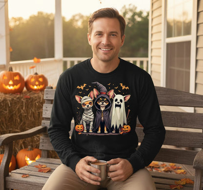 Chihuahua Halloween Costumes chihuahua dogs in Halloween costumes Long Sleeve Tee Black lifestyle mockup