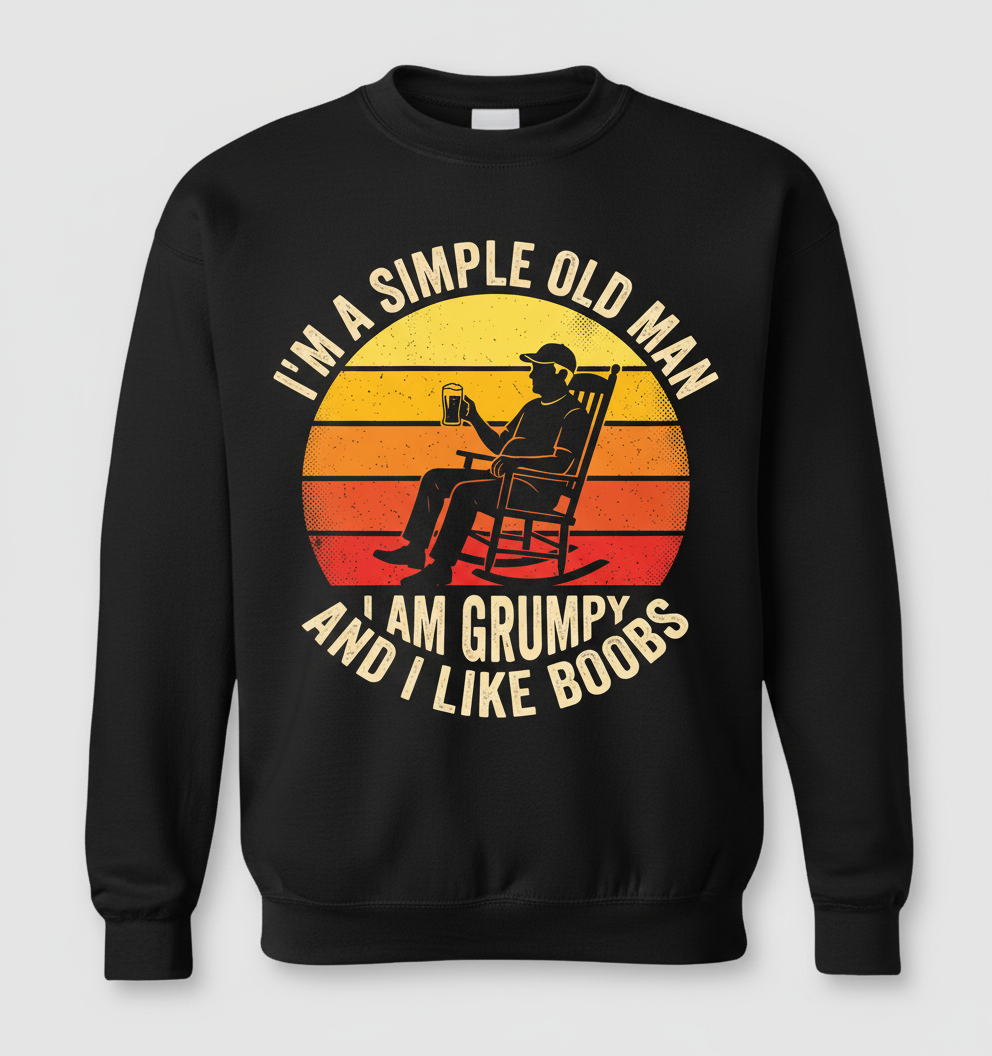 Simple Old Man Grumpy Funny Retro Sunset Sweatshirt - Black