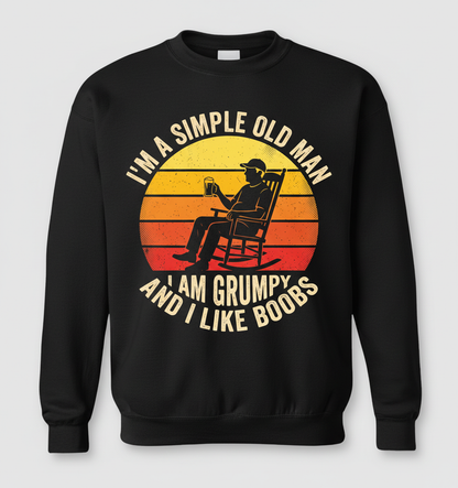 Simple Old Man Grumpy Funny Retro Sunset Sweatshirt - Black