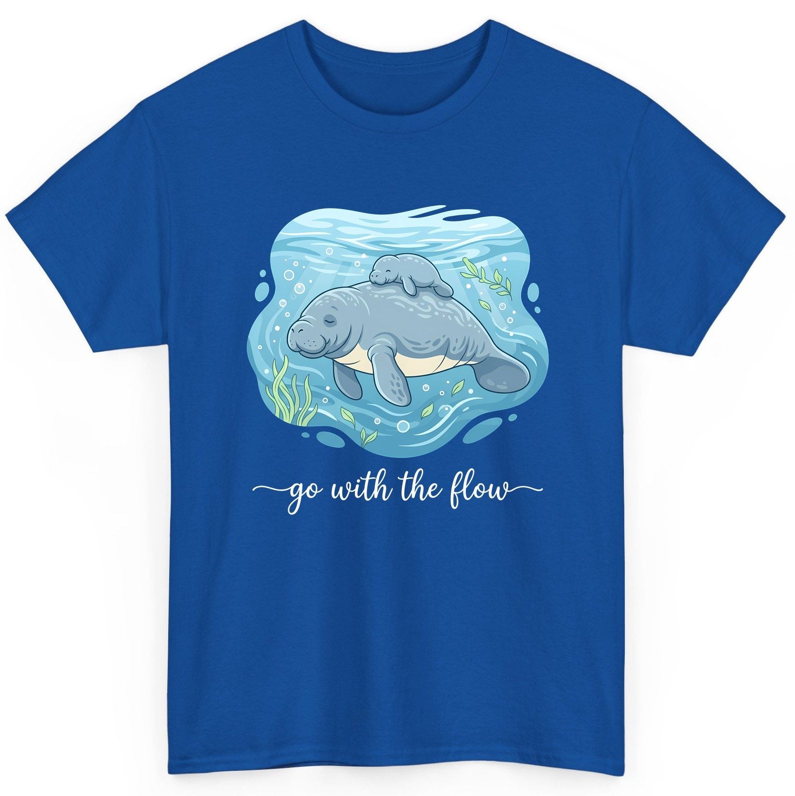 Go with the Flow Manatee T-Shirt - product mockup - Royal