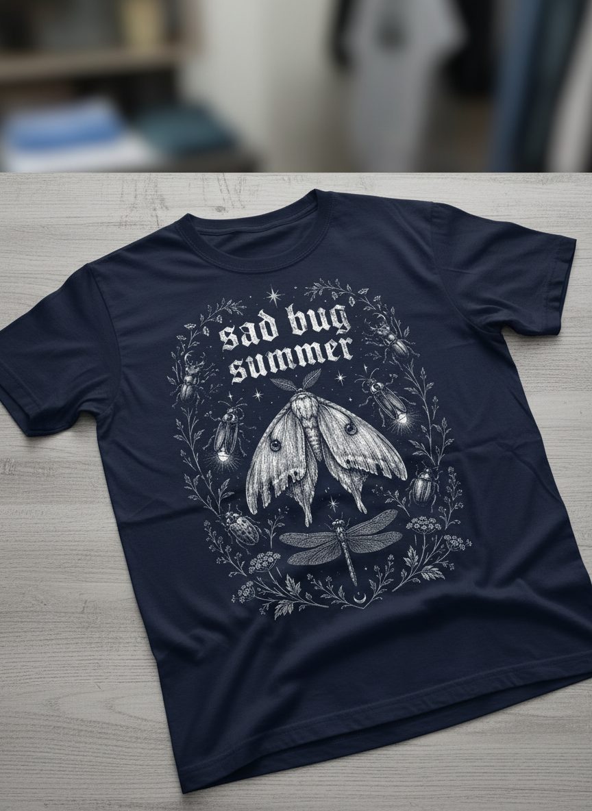 Sad Bug Summer Vintage Insects T-Shirt - product mockup - Navy