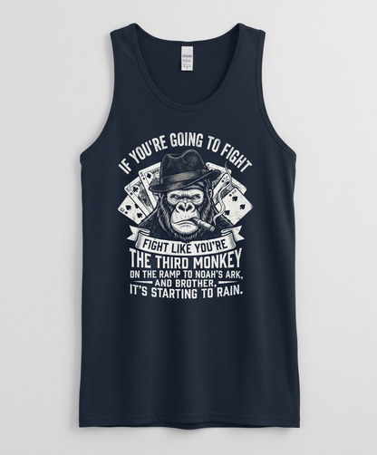 Third Monkey on Noah's Ark Fighting Gorilla Quote Tank Top - Navy