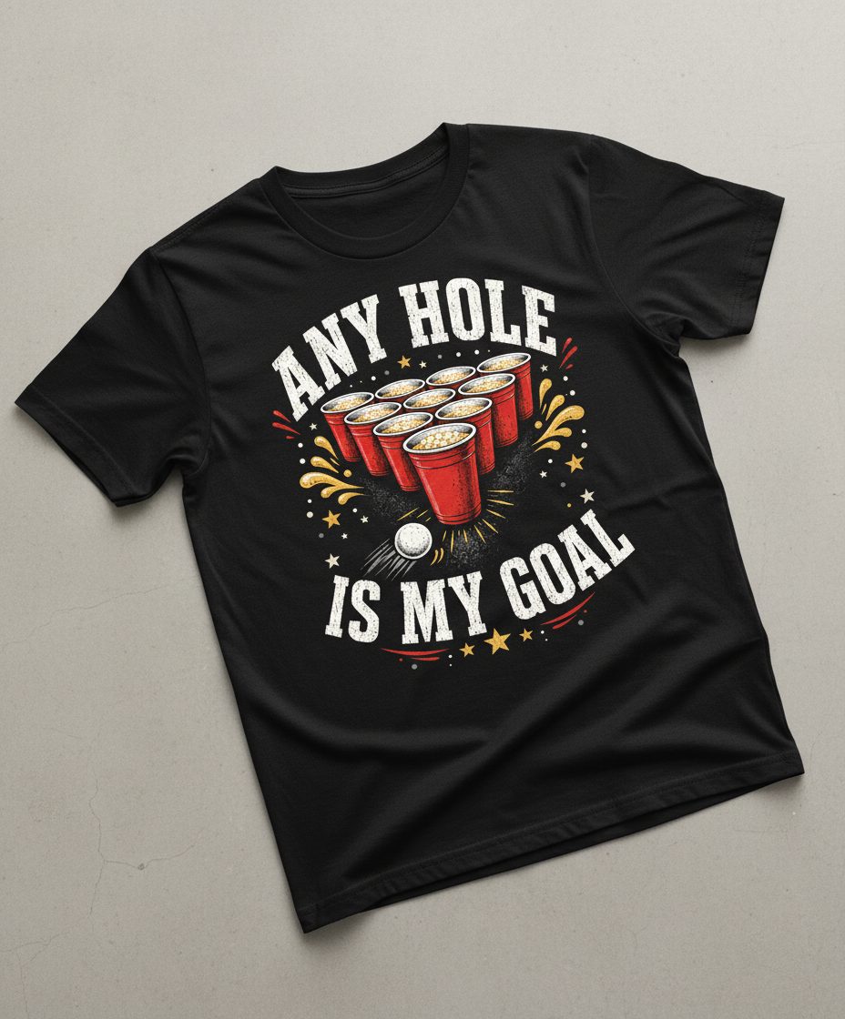 Any Hole Is My Goal Funny Beer Pong T-Shirt - product mockup - Black