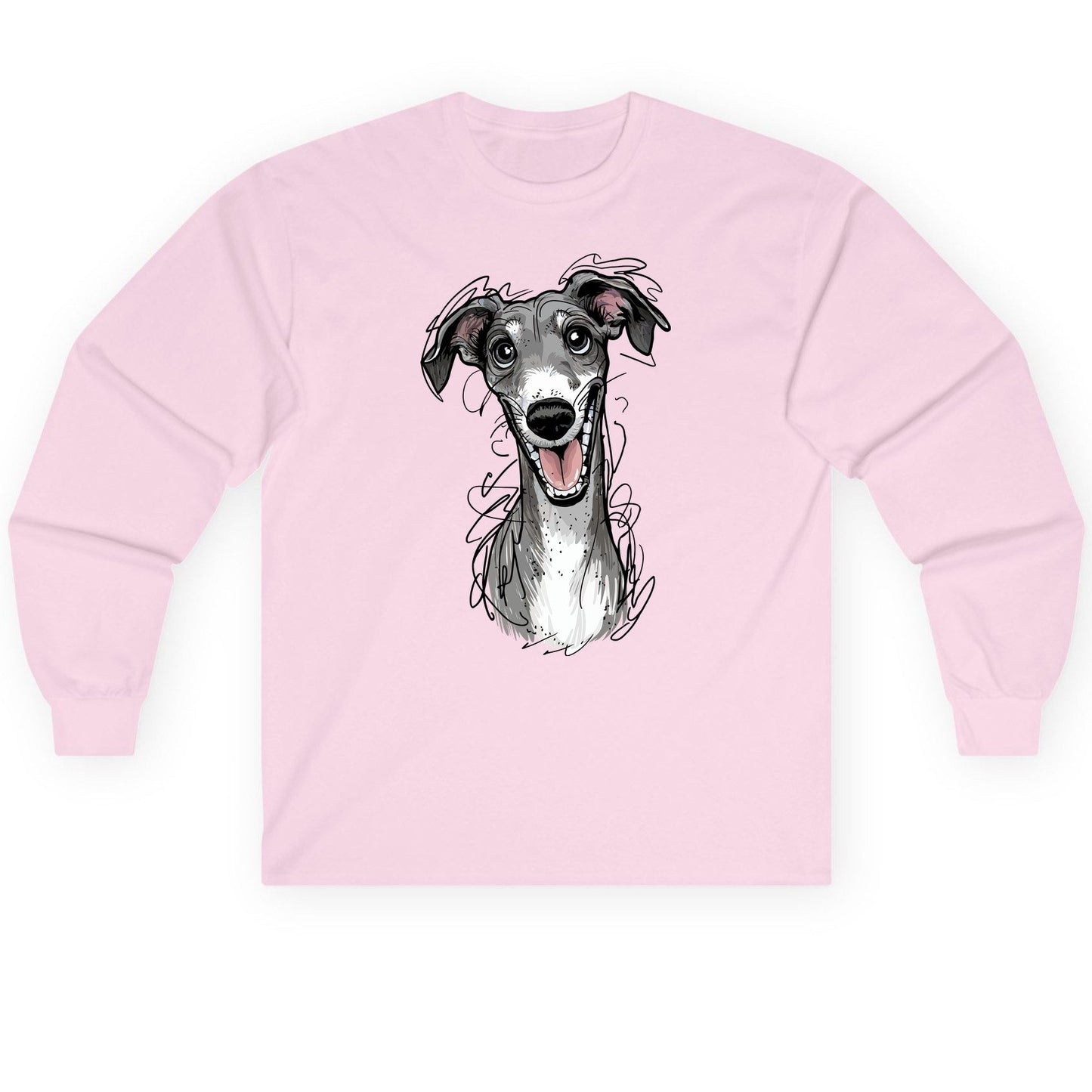 Smiling Greyhound Caricature greyhound Long Sleeve Tee Light Pink product mockup