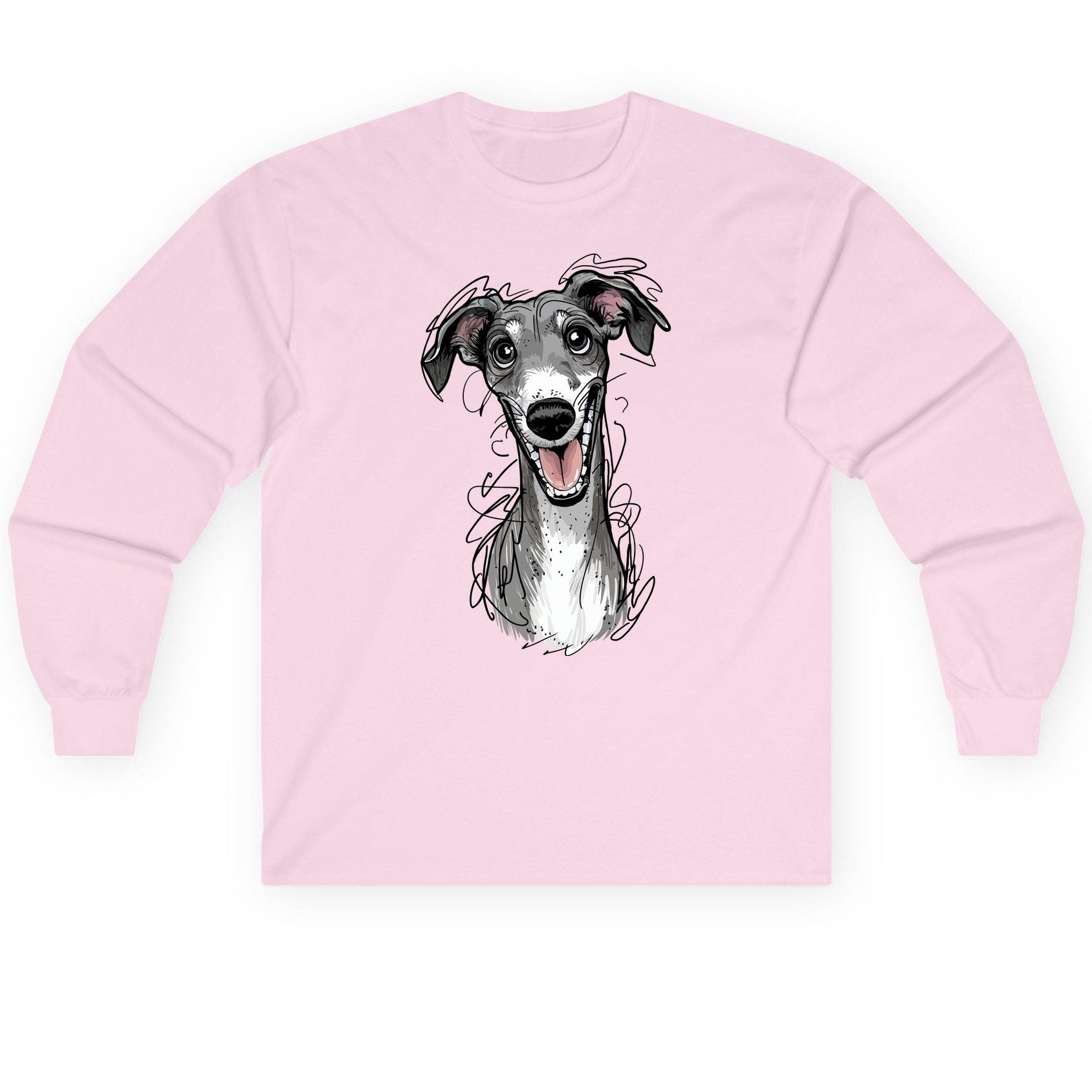 Smiling Greyhound Caricature greyhound Long Sleeve Tee Light Pink product mockup