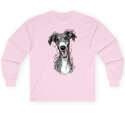 Smiling Greyhound Caricature greyhound Long Sleeve Tee Light Pink product mockup