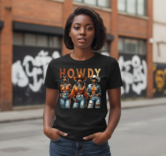 Howdy black cowgirls Youth T-Shirt Black lifestyle mockup