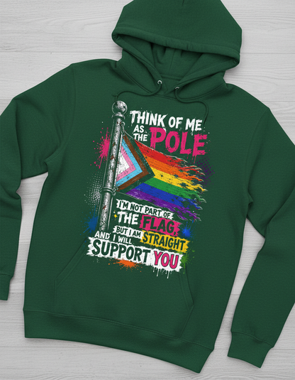 Straight Ally LGBTQ+ Support Pole and Flag Hoodie - Forest Green