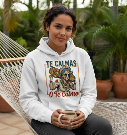 Te Calmas O Te Calmo Funny Latina Grandma Hoodie - lifestyle model mockup - White