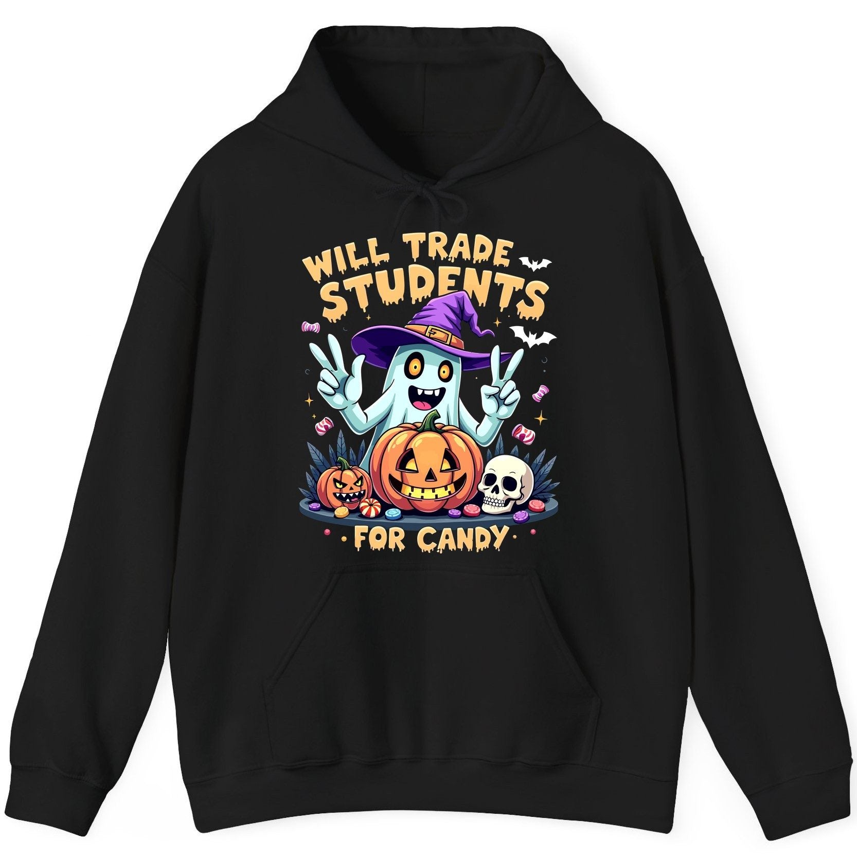 Will Trade Students for Candy teacher humor Hoodie Black product mockup