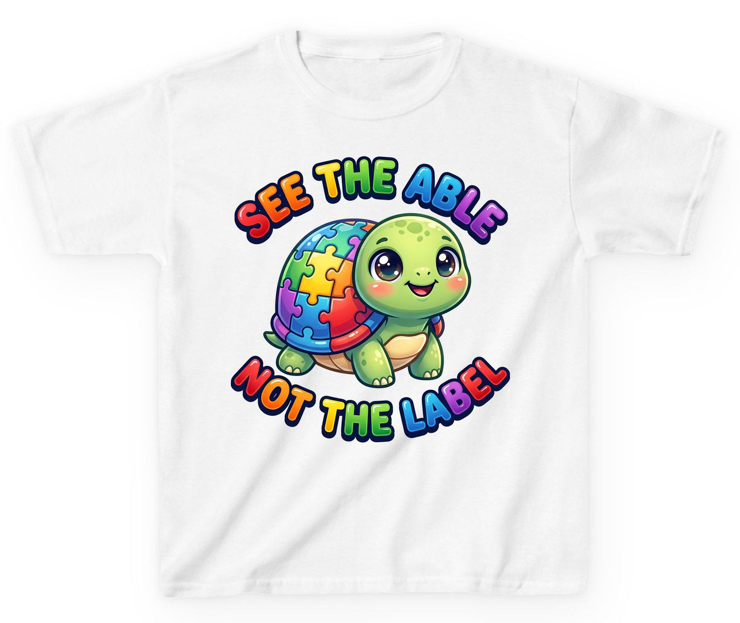 SEE THE ABLE NOT THE LABEL Autism Awareness Youth T-Shirt - product mockup - White