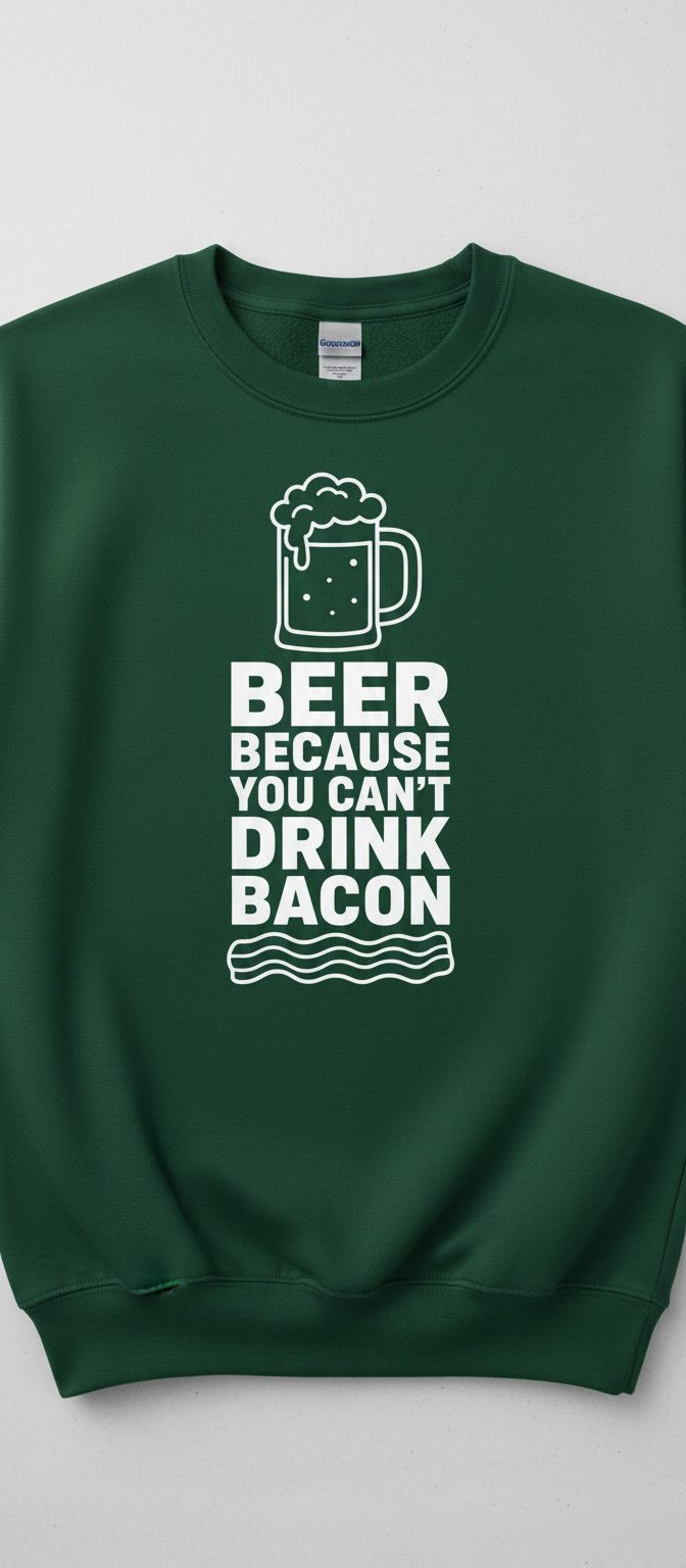 You Can't Drink Bacon Beer Funny Lovers Sweatshirt - product mockup - Forest Green