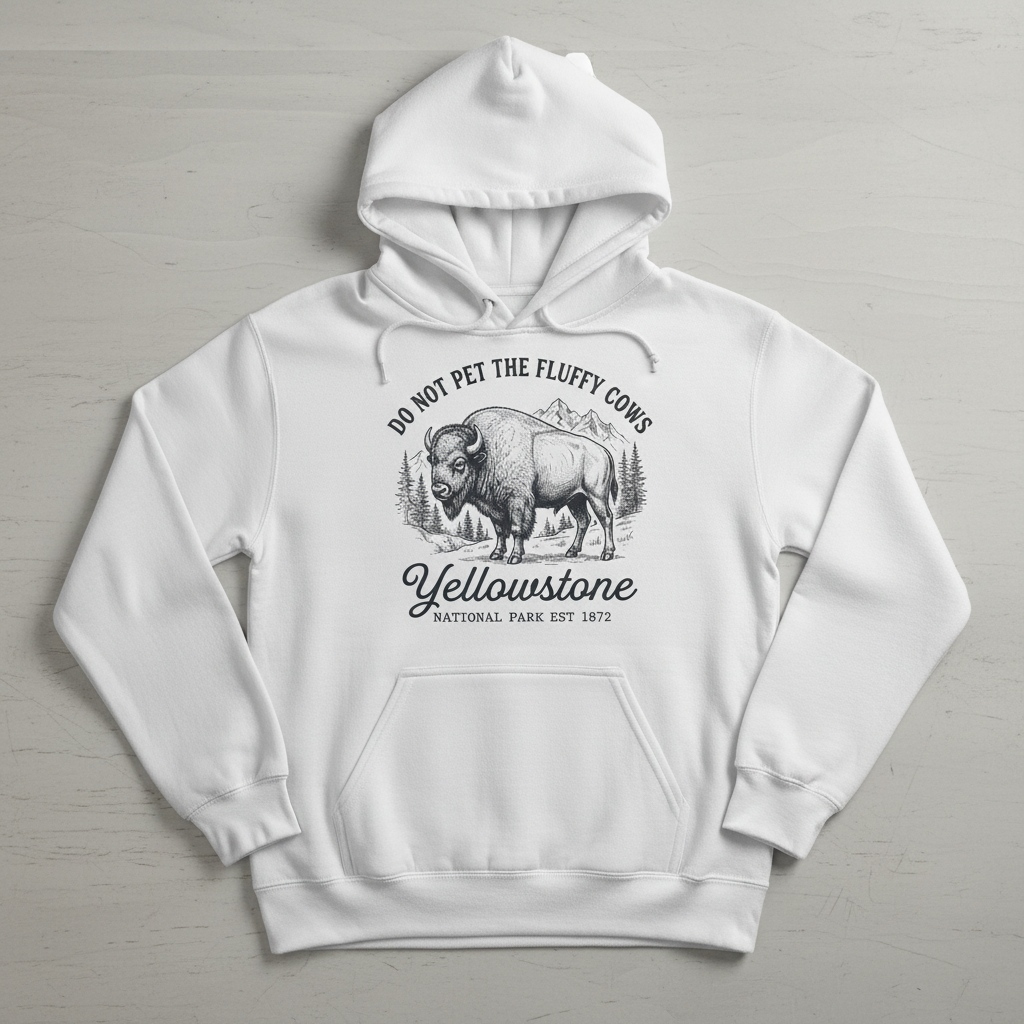 Do Not Pet The Fluffy Cows Yellowstone Bison Vintage Design Hoodie - White