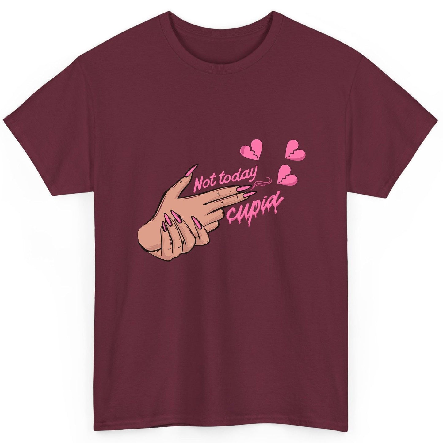 Not Today Cupid anti-Valentine's Day T-Shirt Maroon product mockup