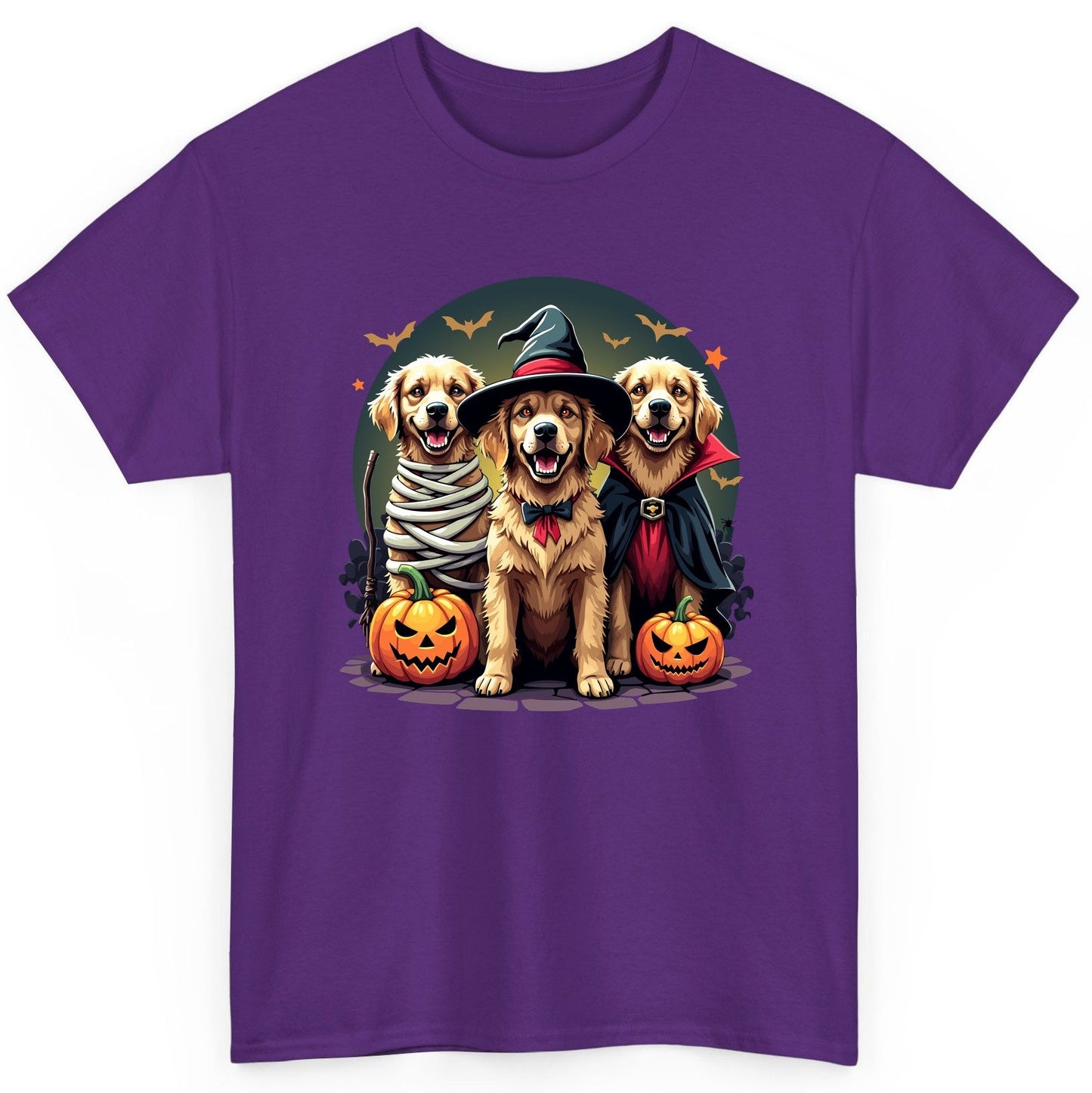 Golden Retriever Halloween Trio golden retriever T-Shirt Purple product mockup