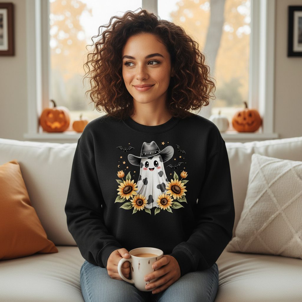 Cowboy Ghost Sunflowers cowboy ghost Sweatshirt Black lifestyle mockup