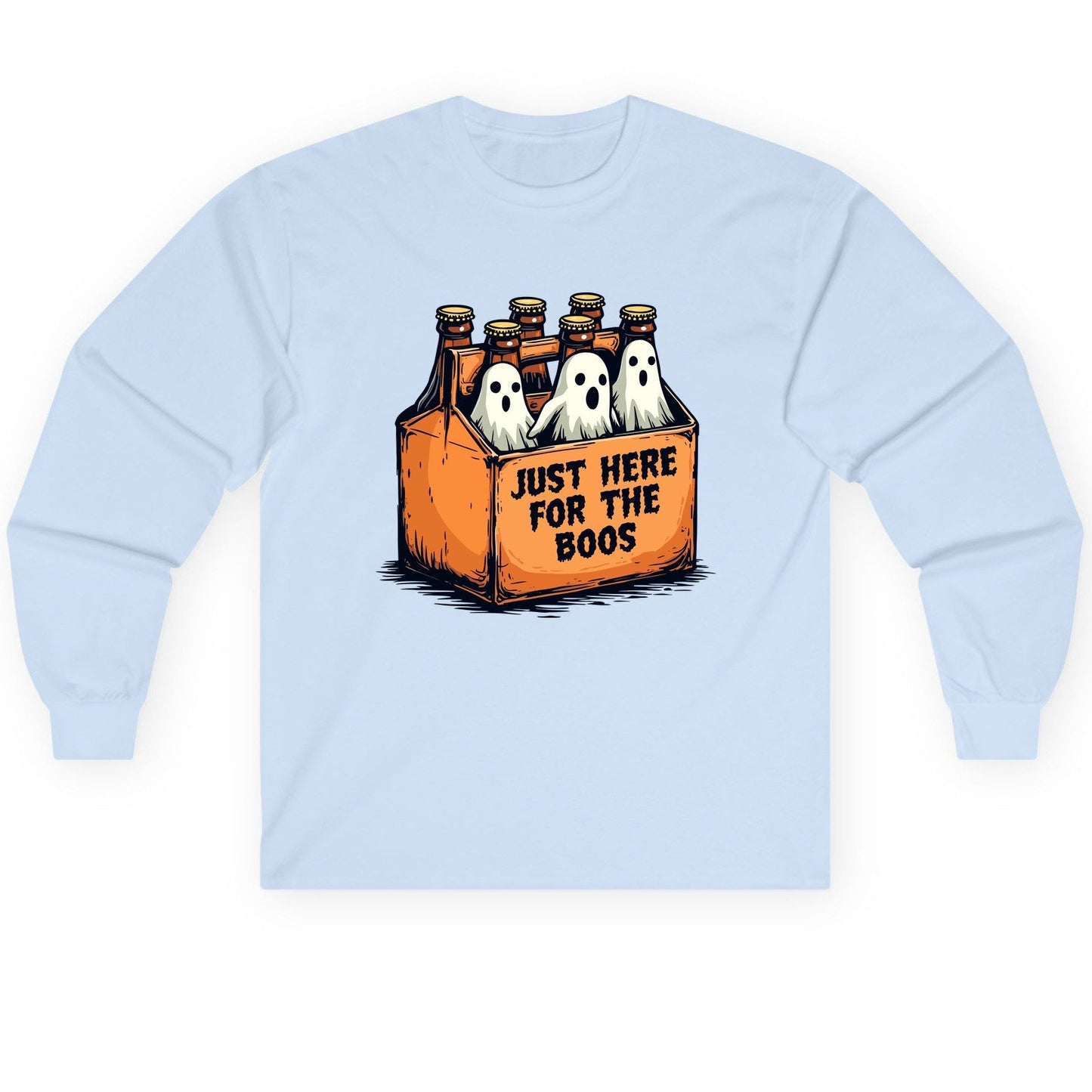 Just Here for the Boos Halloween Long Sleeve Tee Light Blue product mockup