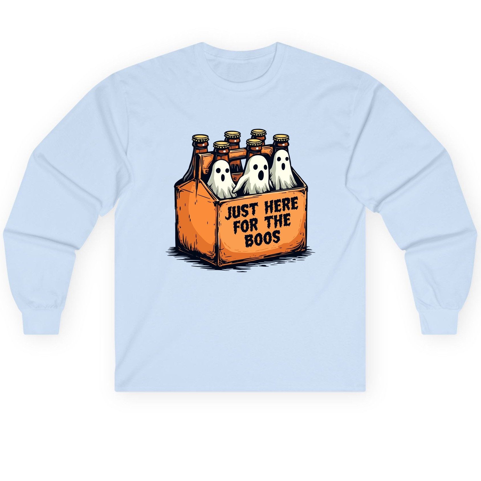 Just Here for the Boos Halloween Long Sleeve Tee Light Blue product mockup