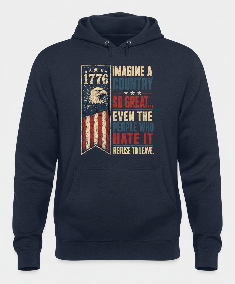Imagine a Country So Great Patriotic Funny Patriots Hoodie - product mockup - Navy
