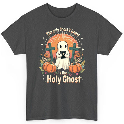 The Only Ghost I Know Is the Holy Ghost christian Halloween T-Shirt Dark Heather product mockup