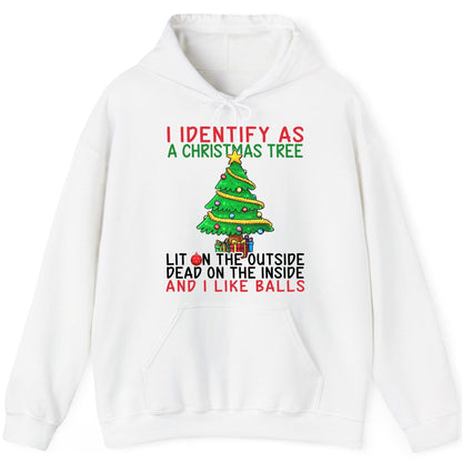 I Identify as a Christmas Tree and I Like Balls Christmas humor Hoodie White product mockup