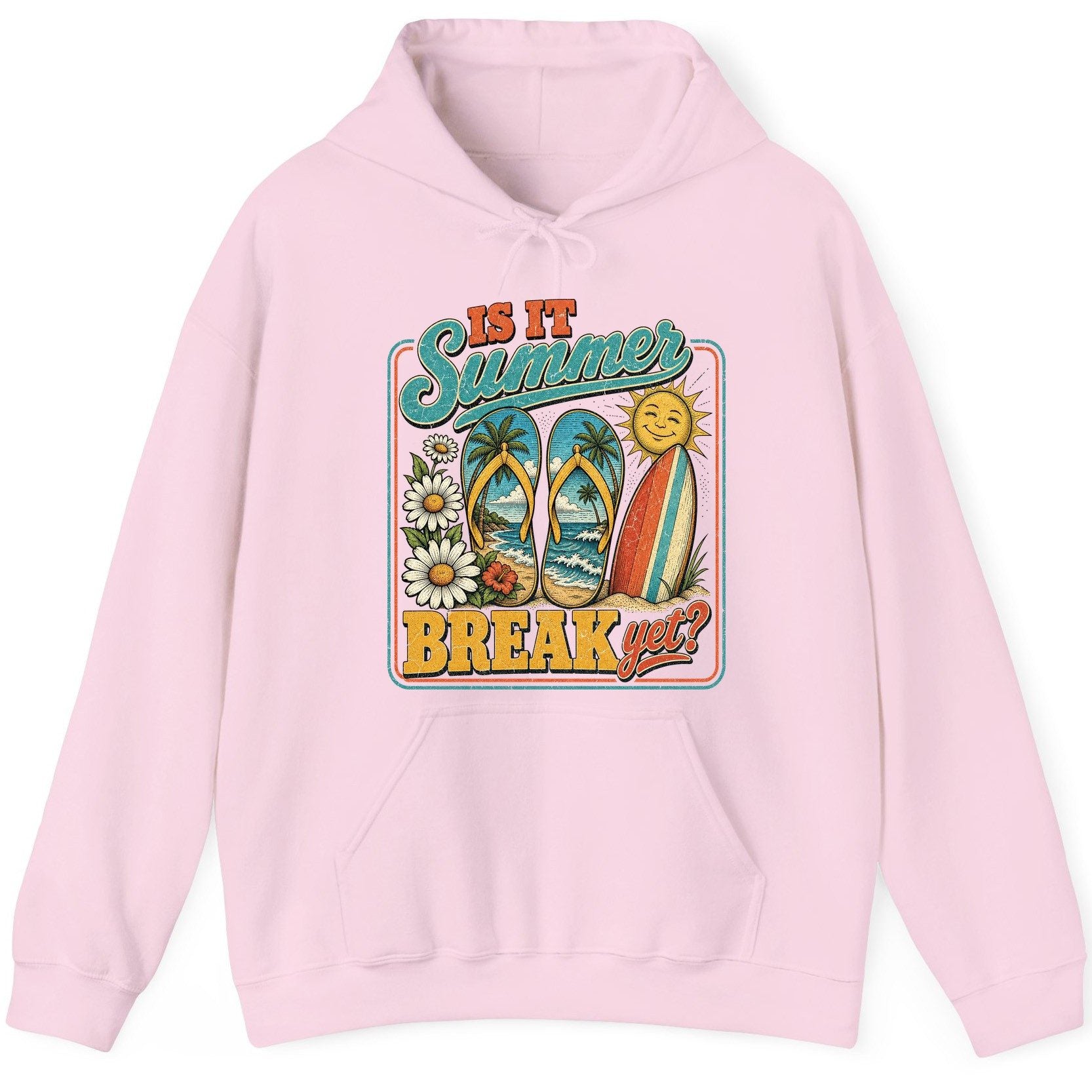 Is It Summer Break Yet Retro Vacation Hoodie - product mockup - Light Pink