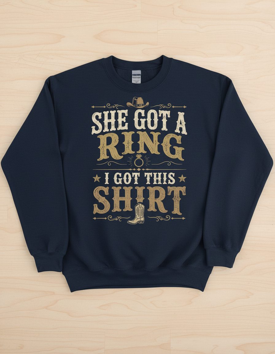 SHE GOT a RING I GOT THIS SHIRT Funny Bachelor Party Sweatshirt - product mockup - Navy