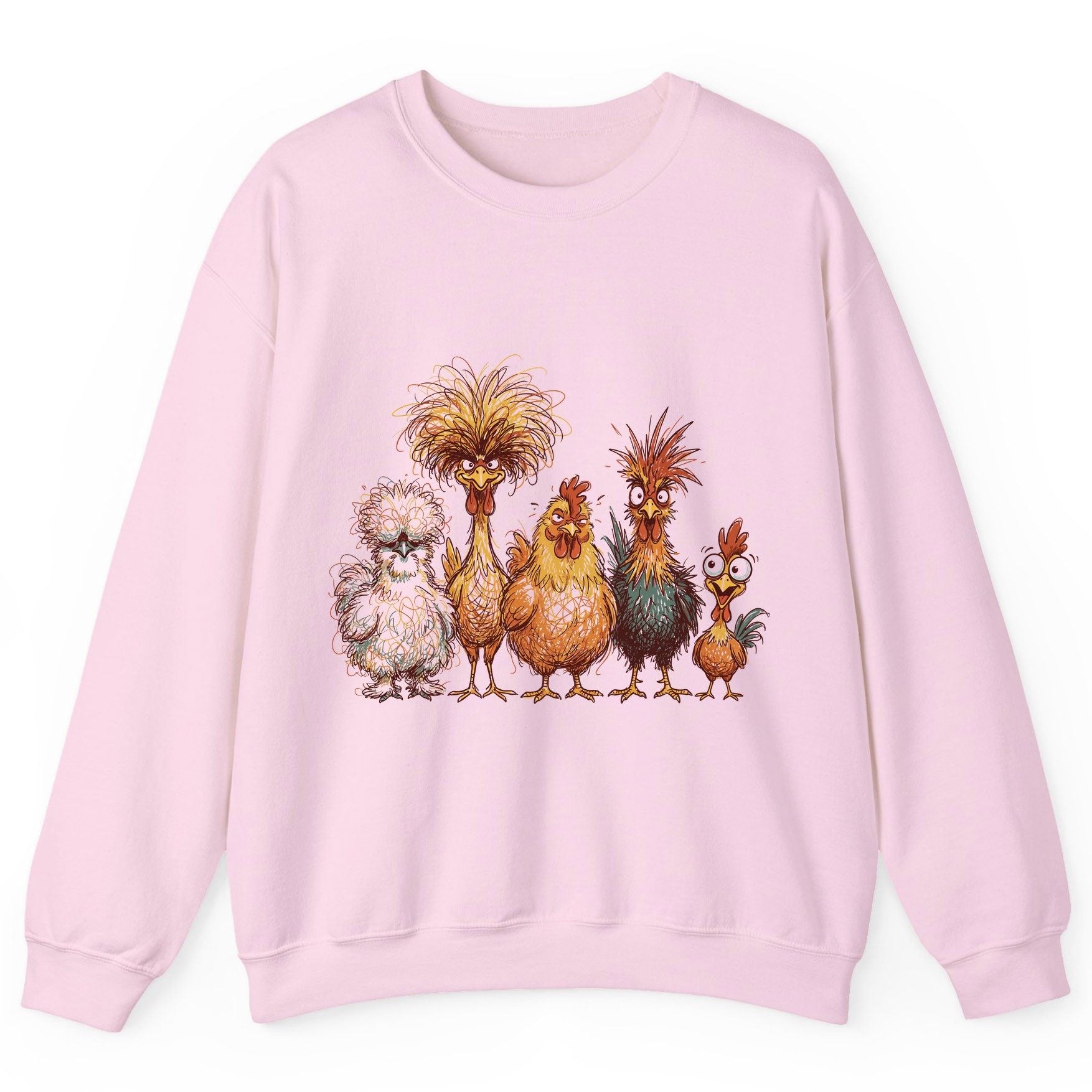 Funny Scribble Art Chickens chickens Sweatshirt Light Pink product mockup
